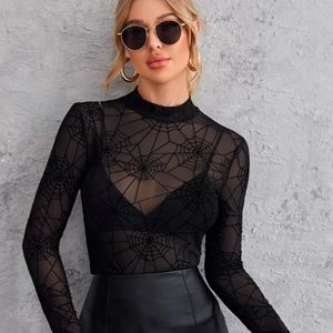 SHEIN Mock Neck Mesh Top Without Bra